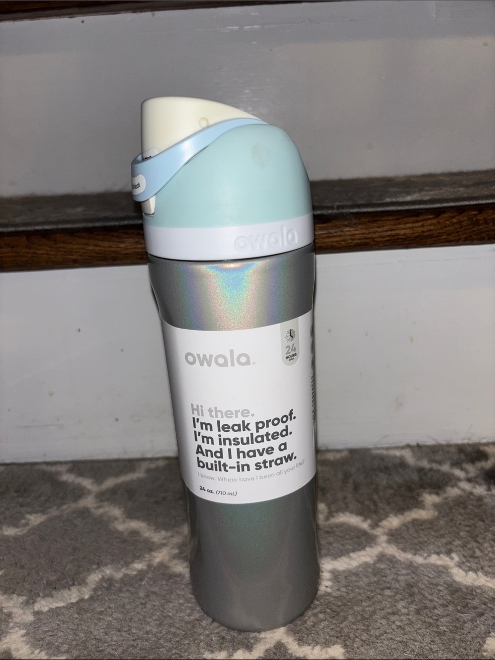 Owala Insulated Leak-Proof Water Bottle - Gray with Mint Cap 24 Oz